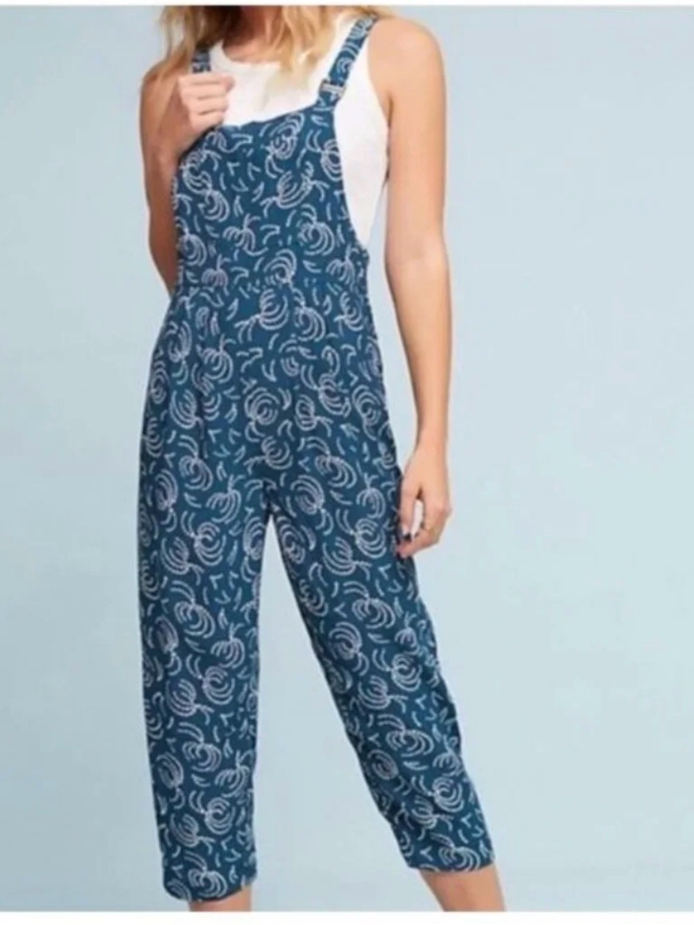 Maeve Anthropologie Tidal Jumpsuit XS Blue Swirl Print